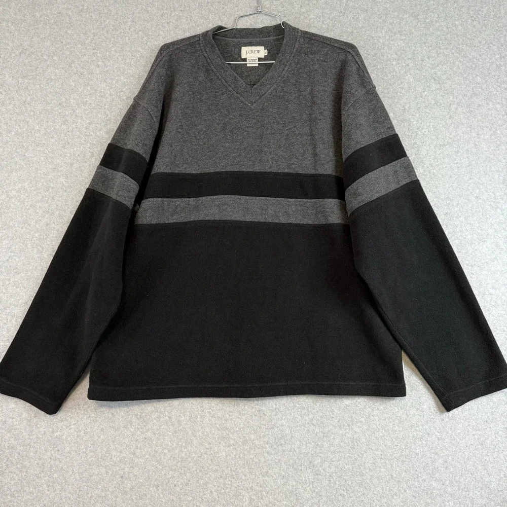 Vintage J crew sweater mens XL‎ gray striped pullover fleece long sleeve Y2K